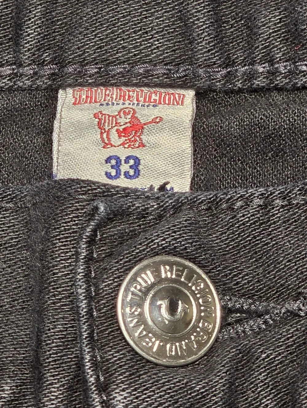 True Religion Black Geno Slim Straight Jeans Flap Pocket Horseshoe 33